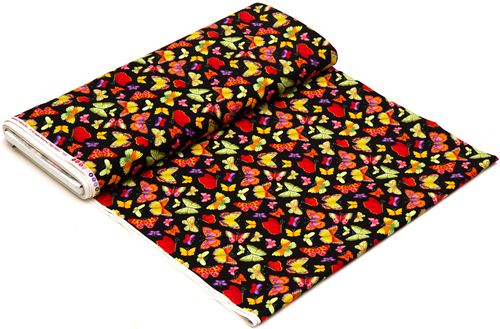 black designer fabric with colourful butterflies 3