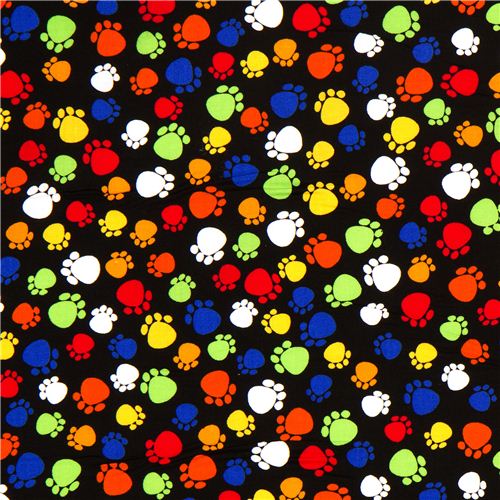 black designer fabric with colourful paw prints cat 2