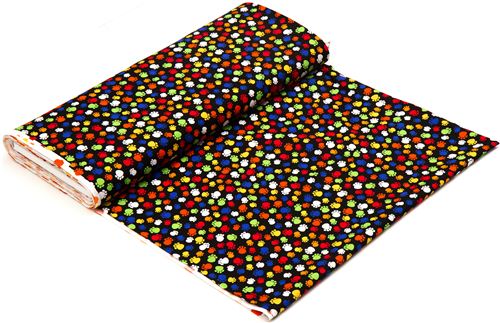 black designer fabric with colourful paw prints cat 3