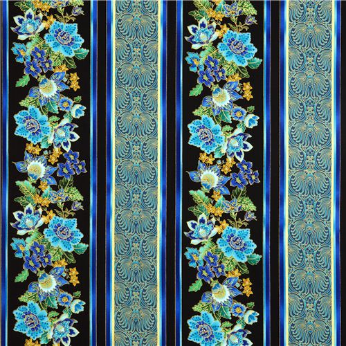 black designer fabric with flowers & stripes from the USA 2