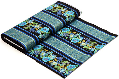 black designer fabric with flowers & stripes from the USA 3