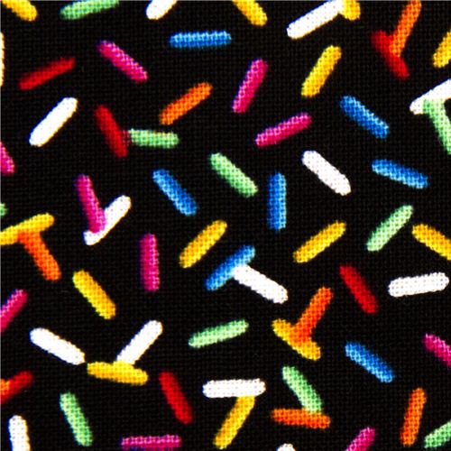 black designer fabric with funny colourful sprinkles 1