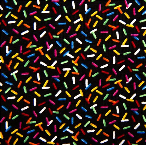 black designer fabric with funny colourful sprinkles 2