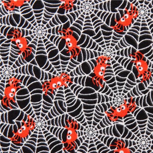 Tissu Glow Spiderwebs noir, toile d'araigne phosphorescente Tissu