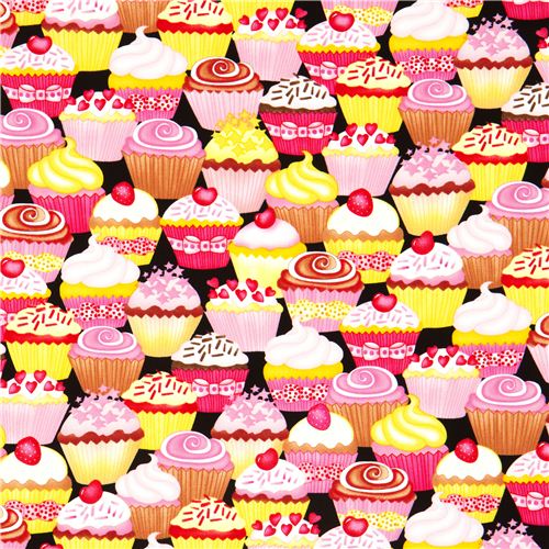 black designer fabric with packed cupcakes USA 2