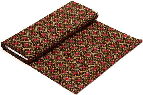 black designer fabric with red gold flower ornaments 3