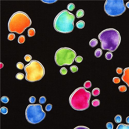 black designer fabric with watercolour paw prints cat 1