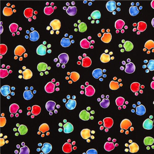 black designer fabric with watercolour paw prints cat 2