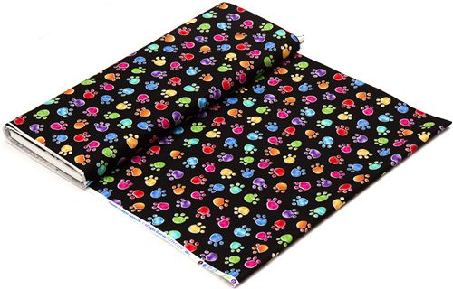 black designer fabric with watercolour paw prints cat 3