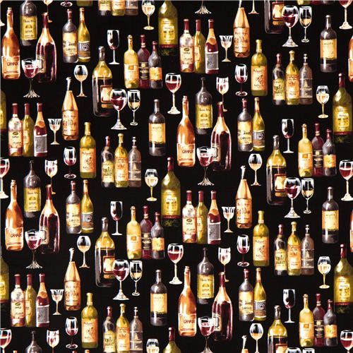 schwarzer Designer Stoff mit Wein Flasche Glas 2