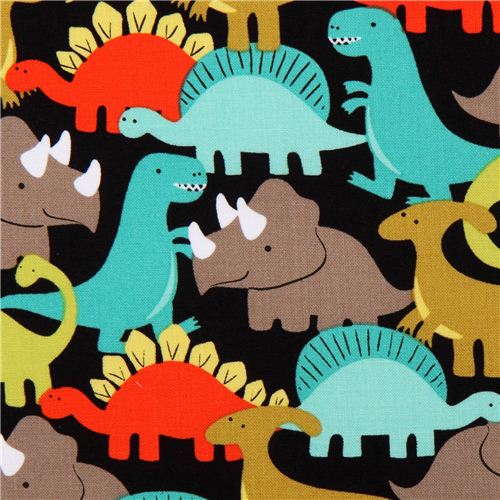 Tessuto retr nero dinosauri Michael Miller Dino-Mites Tessuto