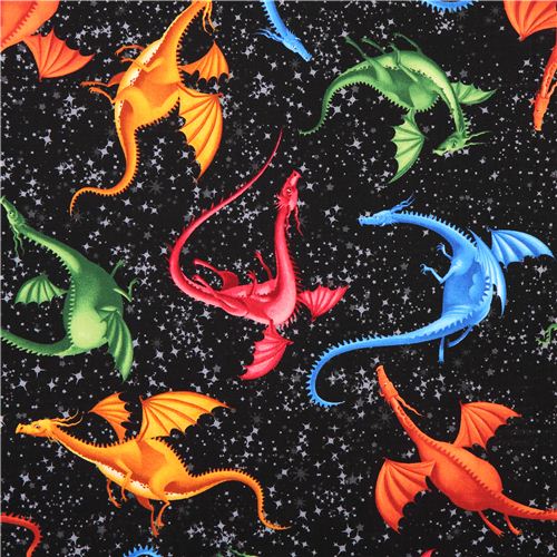 schwarzer Drachen Märchen Stoff Timeless Treasures USA Stoff
