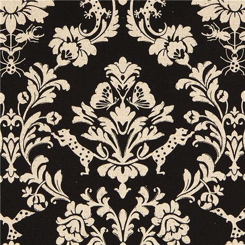 schwarzer echino Canvas Stoff Gothic Leopard & Ornament 1
