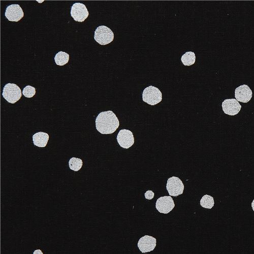 black echino canvas fabric with metallic silver dots Fabric
