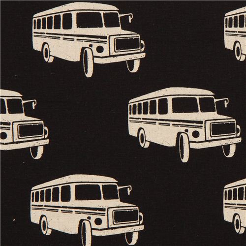 Tela retro bonnet bus Echino, popelina negra y natural Tela