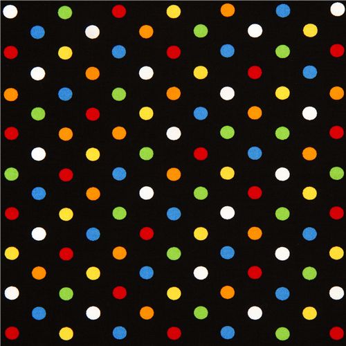 schwarzer Stoff bunte Polka Dot Punkte von Robert Kaufman 2