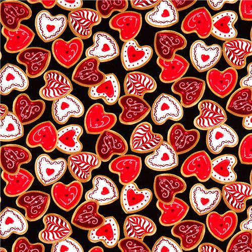 black fabric heart cookies pastry Realizzato da Robert Kaufman 2