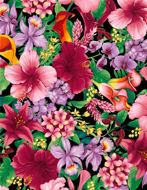Remnant (27 x 112 cm) - black fabric with big flower by Timeless Treasures 2