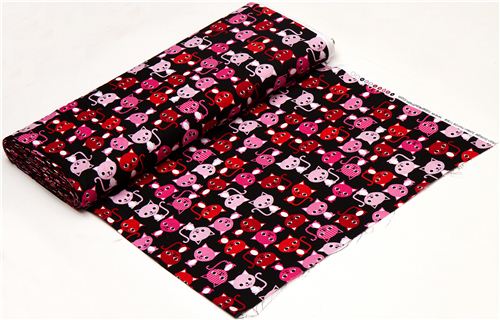 black fabric with colourful cats Robert Kaufman kawaii 3