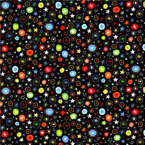 black fabric with colourful stars Robert Kaufman 2