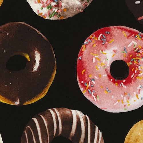 black fabric with donut sweet treat fabric by Timeless Treasures  Fabric