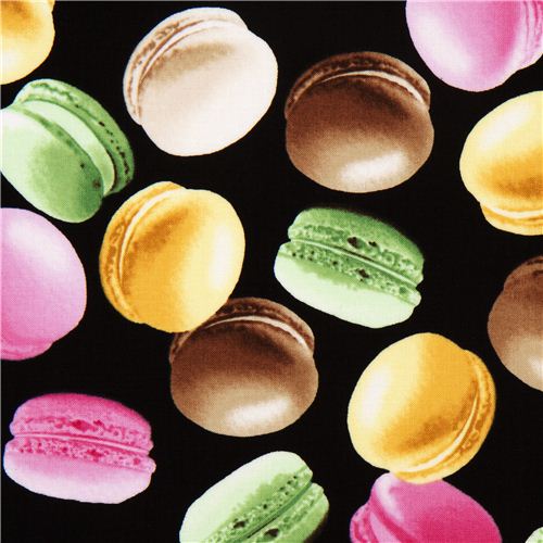 black fabric with french macaroons 1