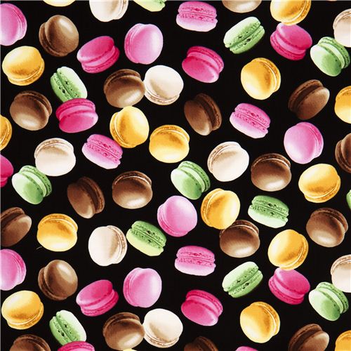 black fabric with french macaroons 2