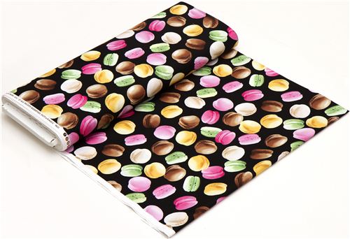 black fabric with french macaroons 3