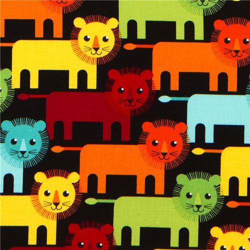black fabric with funny lions Realizzato da Robert Kaufman 1