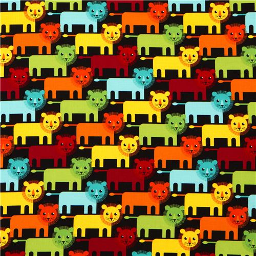 black fabric with funny lions Realizzato da Robert Kaufman 2