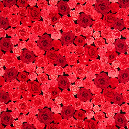 black fabric with red & pink roses from the USA 2
