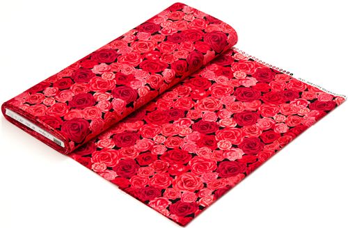 black fabric with red & pink roses from the USA 3