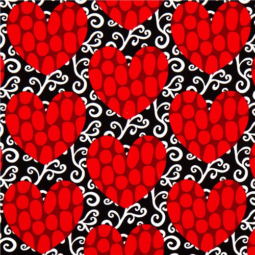 black fabric with red hearts par Robert Kaufman 1