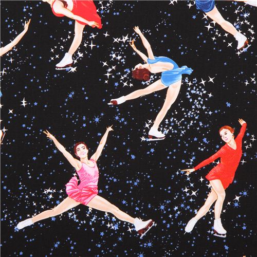 Tissu Timeless Treasures noir, sport, patinage artistique Tissu