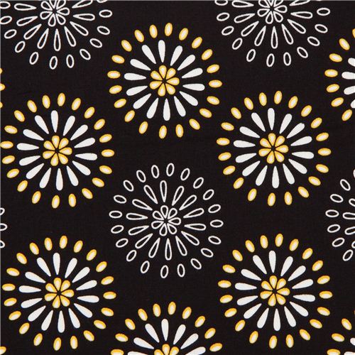 Tessuto nero con decorazioni floreali di Robert Kaufman, USA Tessuto
