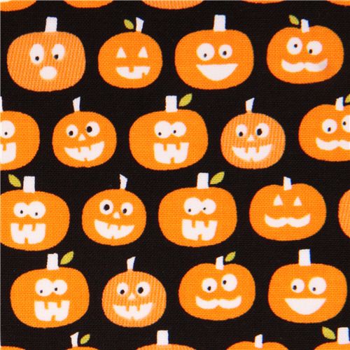 Tissu noir phosphorescent Halloween Magic par Riley Blake avec des potirons Tissu