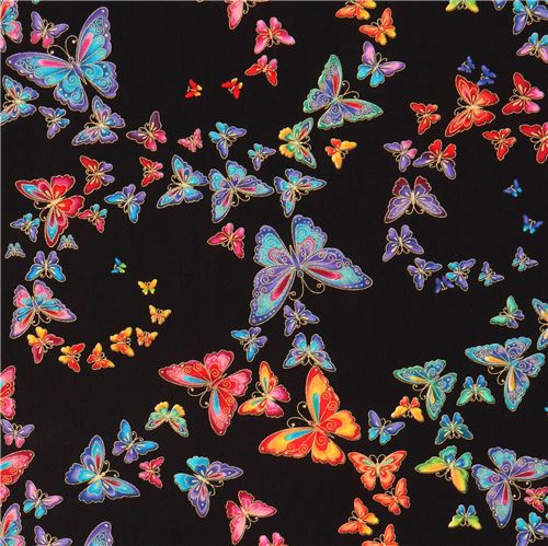 black gold metallic colorful butterfly fabric by Timeless Treasures  Fabric