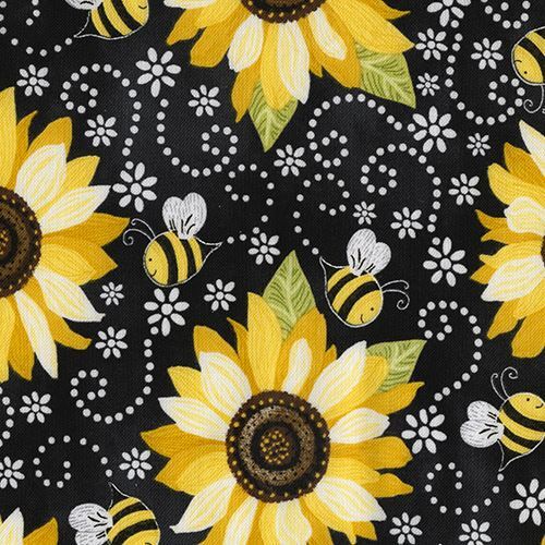 Tela negra gris con insecto abeja flor de Timeless Treasures Tela