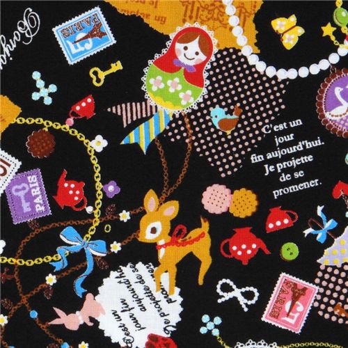 black kawaii fabric matryoshka France Bambi Japan 1