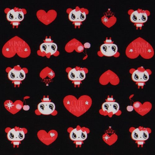 schwarzer kawaii Panda Stoff mit roten Herzen Japan 1