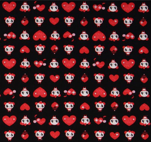 schwarzer kawaii Panda Stoff mit roten Herzen Japan 2