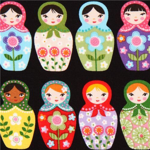 black matryoshka fabric Robert Kaufman Russian doll Fabric