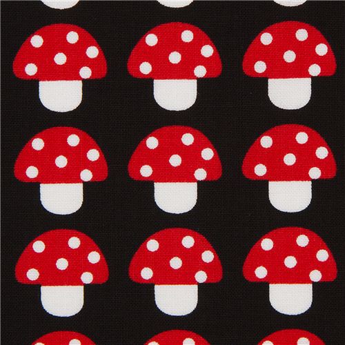 Tissu Robert Kaufman noir avec des champignons Tissu