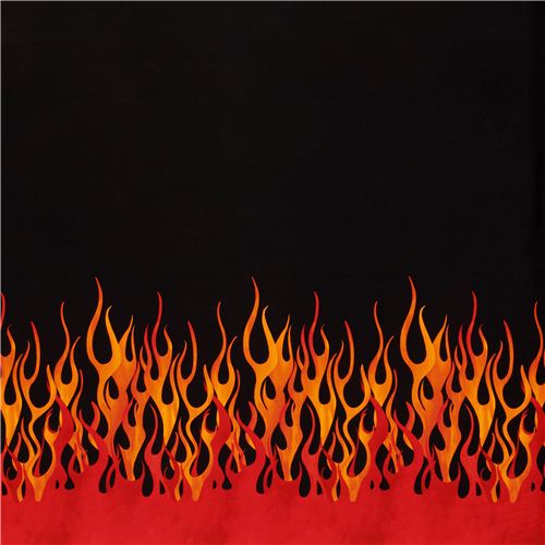 Stoffrest (43 x 112 cm) - Schwarzer orange rote Flammen Feuer Michael Miller Stoff 2