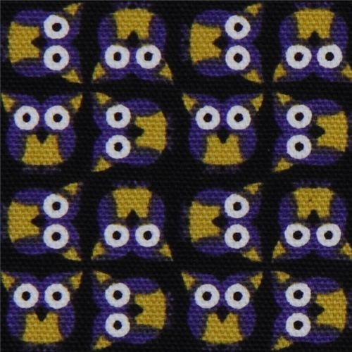 black owls Kokka oxford cloth fabric kawaii Japan 1