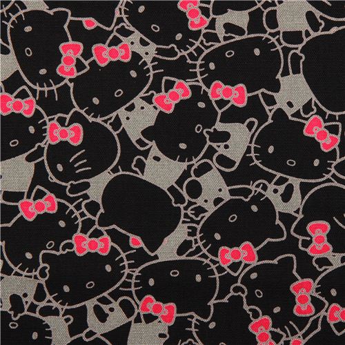 Tissu Oxford noir avec des chats Hello Kitty entasss par Sanrio Japon