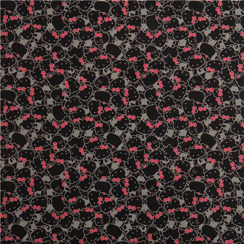 Tissu Oxford noir avec des chats Hello Kitty entasss par Sanrio Japon 0