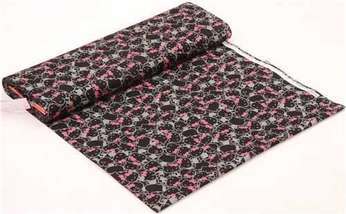 Tissu Oxford noir avec des chats Hello Kitty entasss par Sanrio Japon 0