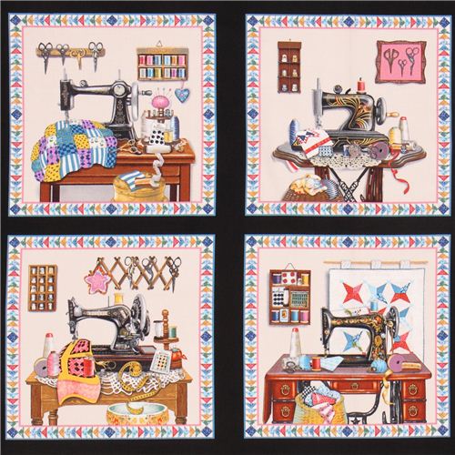 black panel patchwork retro sewing fabric A Stitch In Time Elizabeth's Studio Fabric