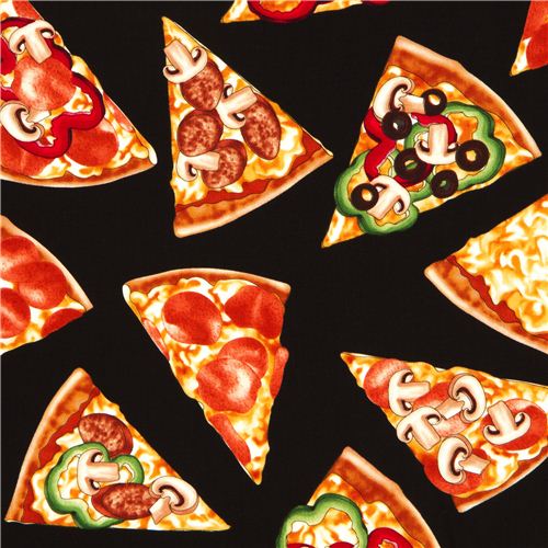 tessuto nero fette di pizza Timeless Treasures dagli USA Tessuto
